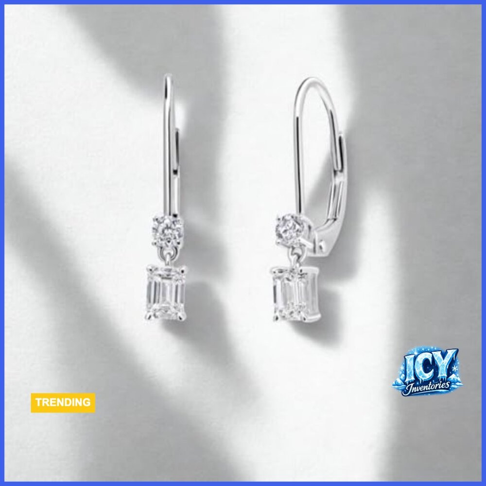 Lab Created Emerald Cut Diamond Dangle Earrings L… - image 3
